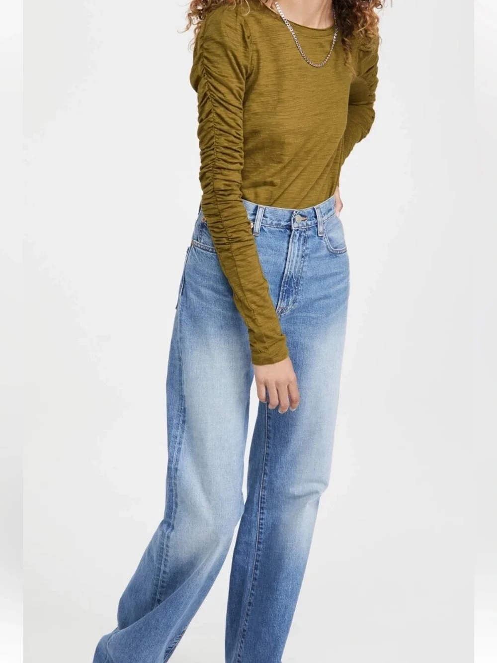 Free People We The Free Natasha Ruched Long Sleeve Top Boho Preppy Cotton Size S